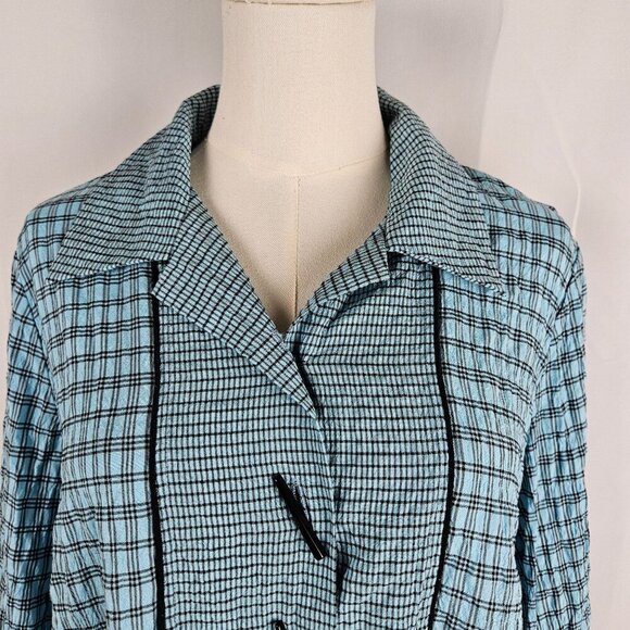 Ali Miles Blue Plaid Mixed Media Button Top Petite Large Cottagecore Pocket - Picture 2 of 11